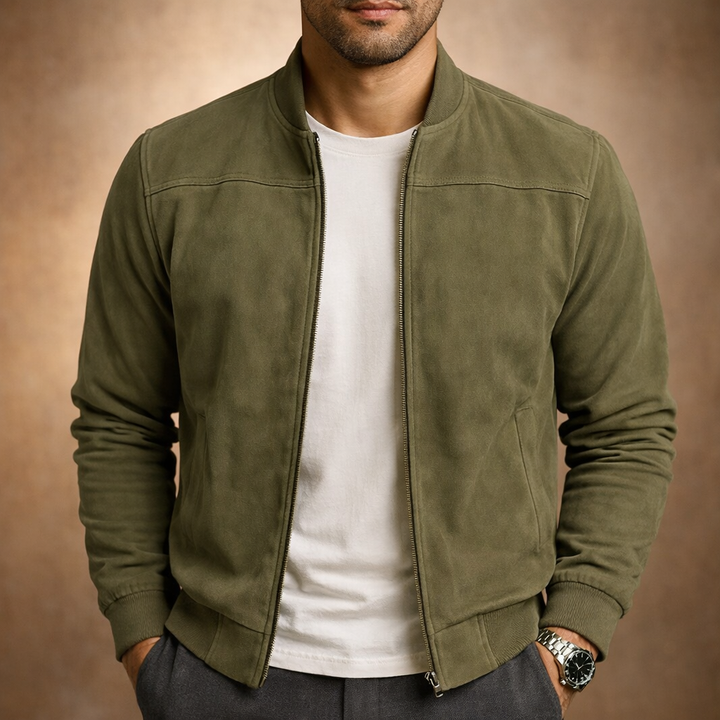 Warme Winterjacke Herren mit Veloursleder-Optik in Grün