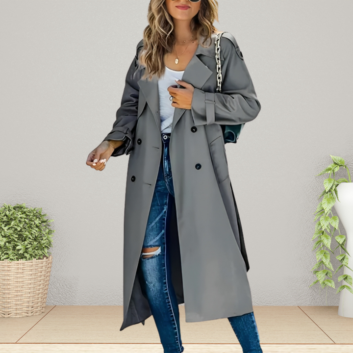 Warmer Damen Trenchcoat für den Herbst in Grau