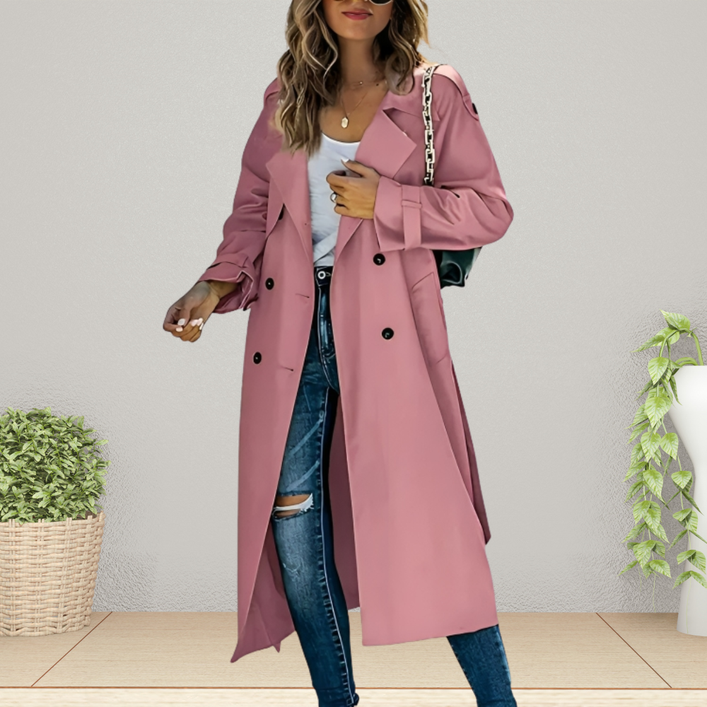 Warmer Damen Trenchcoat für den Herbst in Rosa