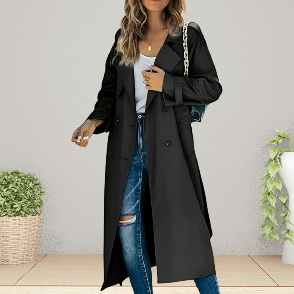 Warmer Damen Trenchcoat für den Herbst in Schwarz