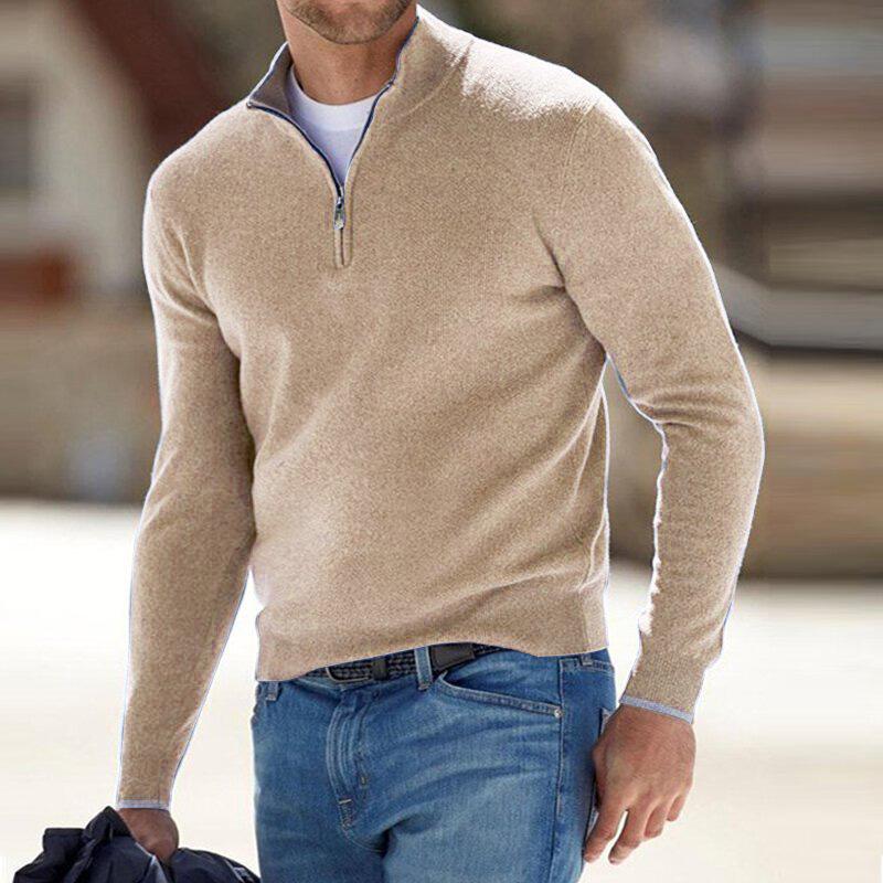 Warmer Herren-Pullover mit Reißverschluss in Beige