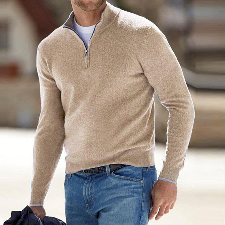 Warmer Herren-Pullover mit Reißverschluss in Beige