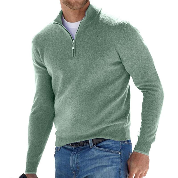 Warmer Herren-Pullover mit Reißverschluss in Grün