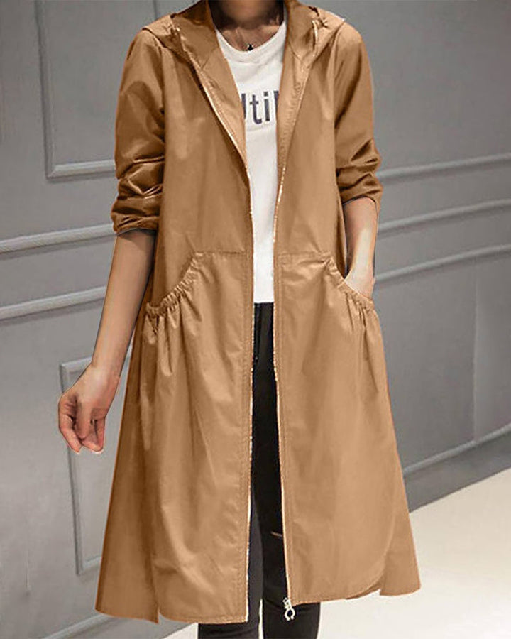 Wasserdichter Langer Trenchcoat Für Damen in Braun