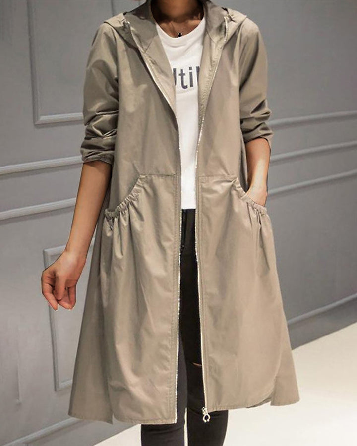 Wasserdichter Langer Trenchcoat Für Damen in Khaki