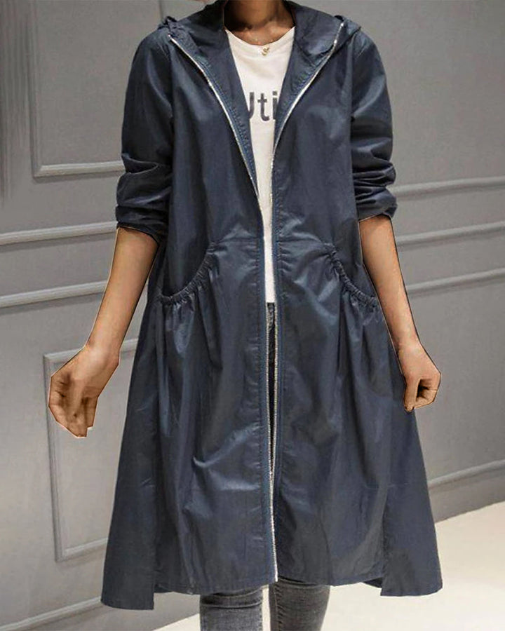 Wasserdichter Langer Trenchcoat Für Damen in Marineblau