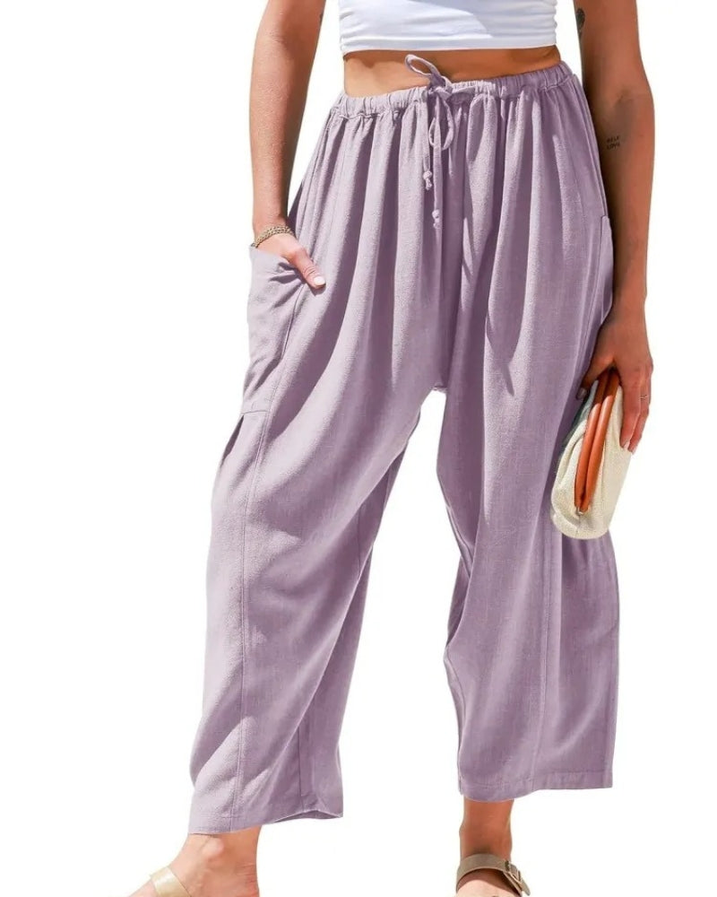 Weite Hosen in luftiger Eleganz in Helllila Pink