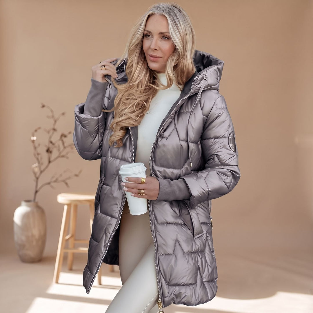 Winterjacke Damen mit eleganter Kapuze für den Alltag in Grau