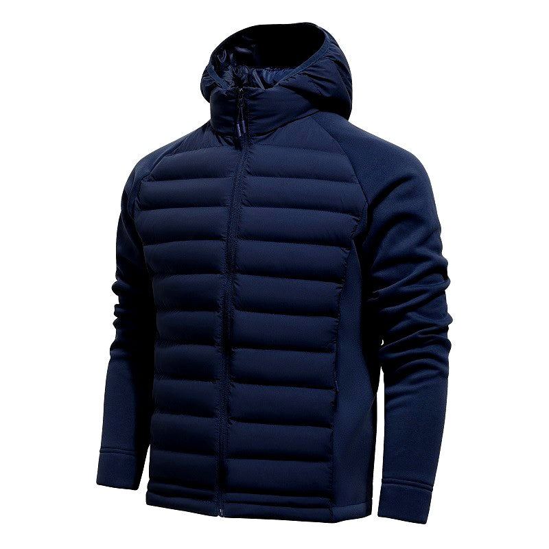 Winterjacke Damen mit Strickeinsätzen und Kapuze in Marineblau
