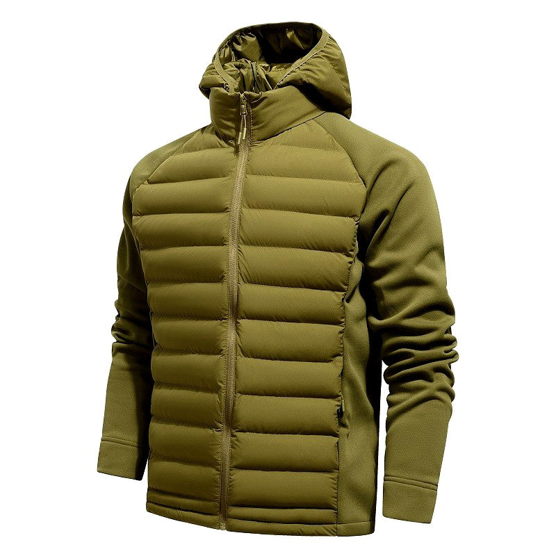 Winterjacke Damen mit Strickeinsätzen und Kapuze in Olivgrün