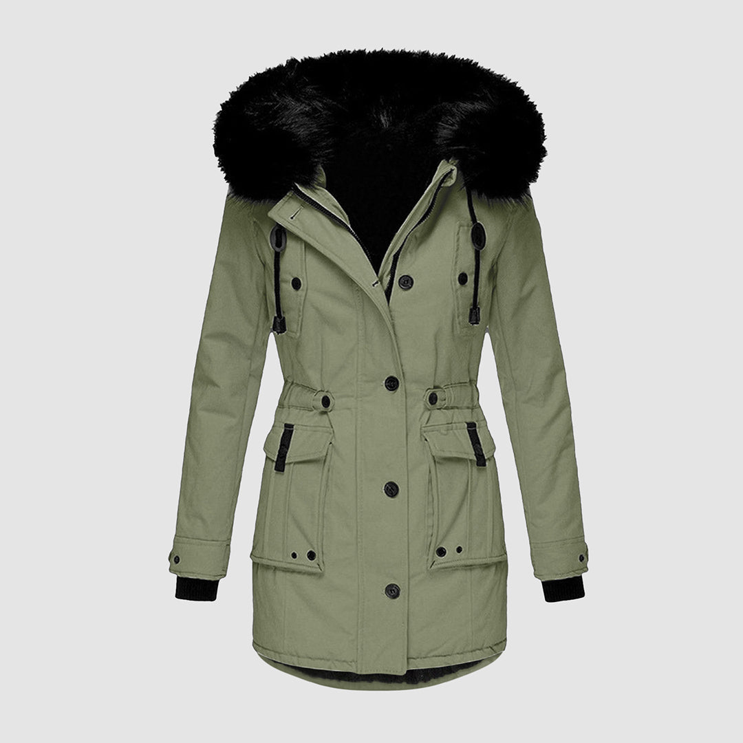 Winterjacke Damen modern gesteppt mit Kapuze in Grün 2