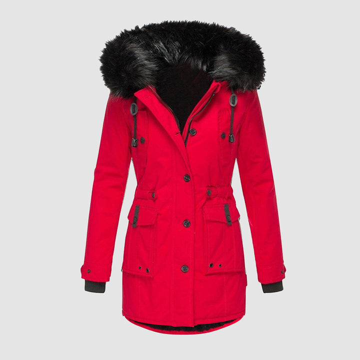 Winterjacke Damen modern gesteppt mit Kapuze in Rot 1