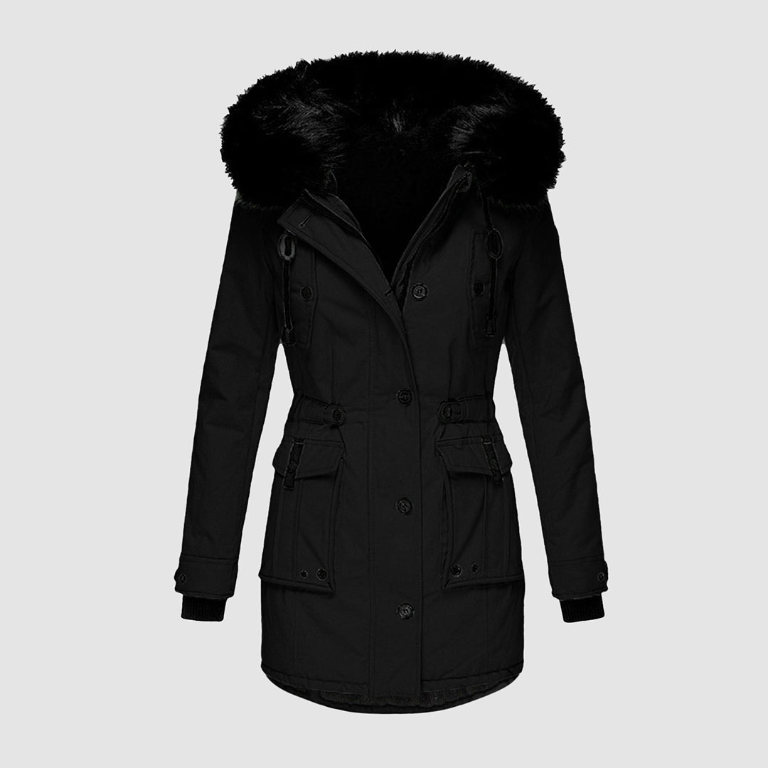 Winterjacke Damen modern gesteppt mit Kapuze in Schwarz 1