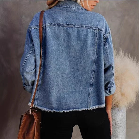 Winterjacke Damen Oversize Denim mit ausgefranstem Saum (2)
