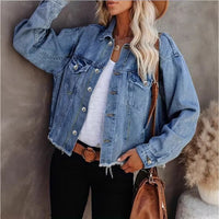 Emilia | Winterjacke Damen Oversize Denim mit ausgefranstem Saum