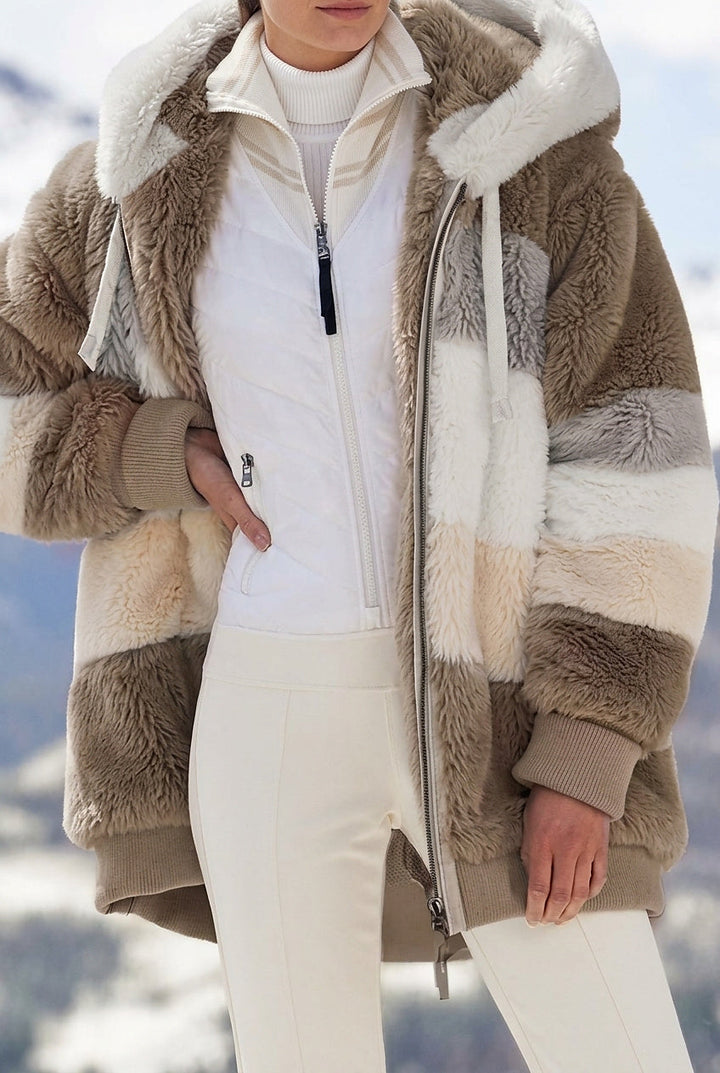 Wintermantel Damen im Colorblock-Stil aus Kunstfell (8)