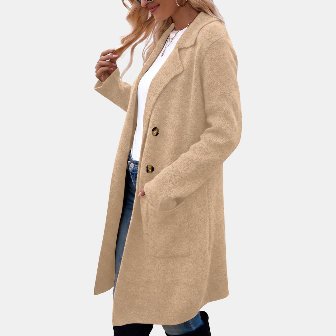 Wintermantel Damen Knielänge mit klassischem Reverskragen in Khaki