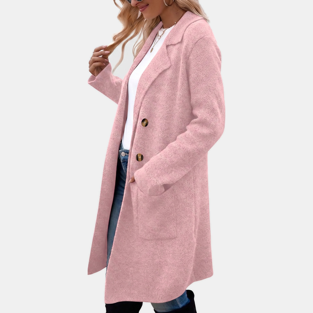 Wintermantel Damen Knielänge mit klassischem Reverskragen in Rosa