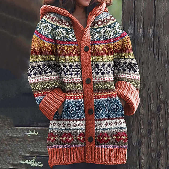 Wollstrickjacke für Damen im klassischen Stil in Orange