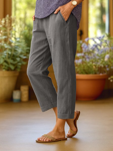 Mia Leinenhose mit schmalem Schnitt und Umschlagbund foto 2