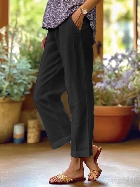 Mia Leinenhose mit schmalem Schnitt und Umschlagbund foto 4