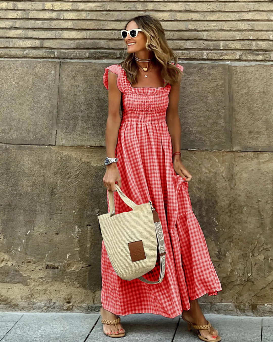 Women’s Smocked Casual Events Maxi in Rot