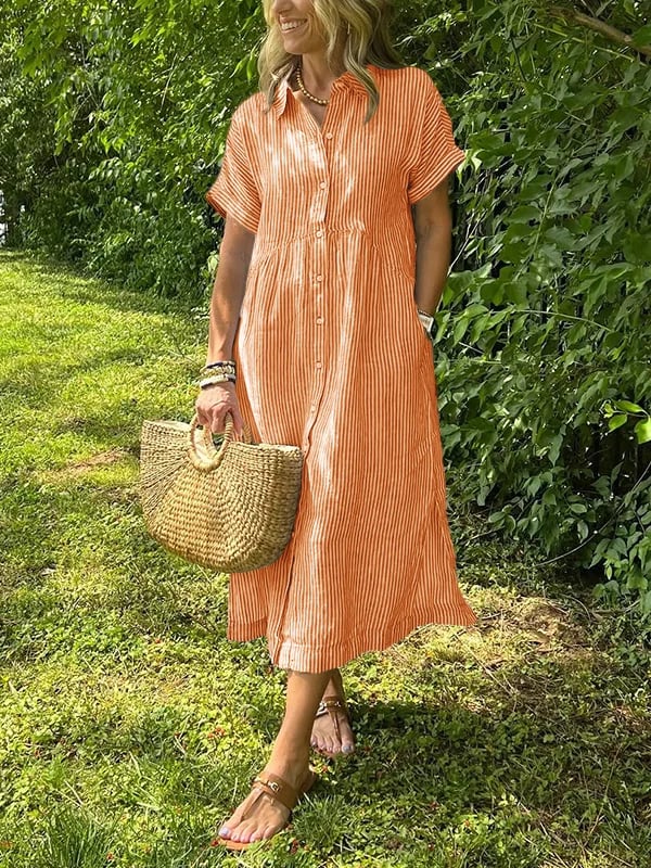 Women’s Striped Button Front Midi in Orange