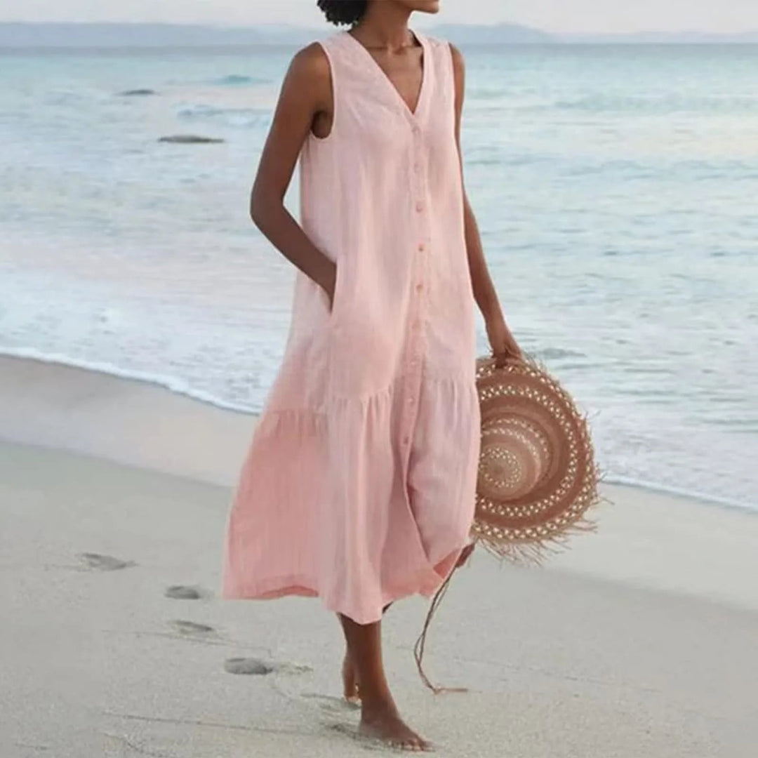 Zartes Leinenkleid für den Sommer in Rosa
