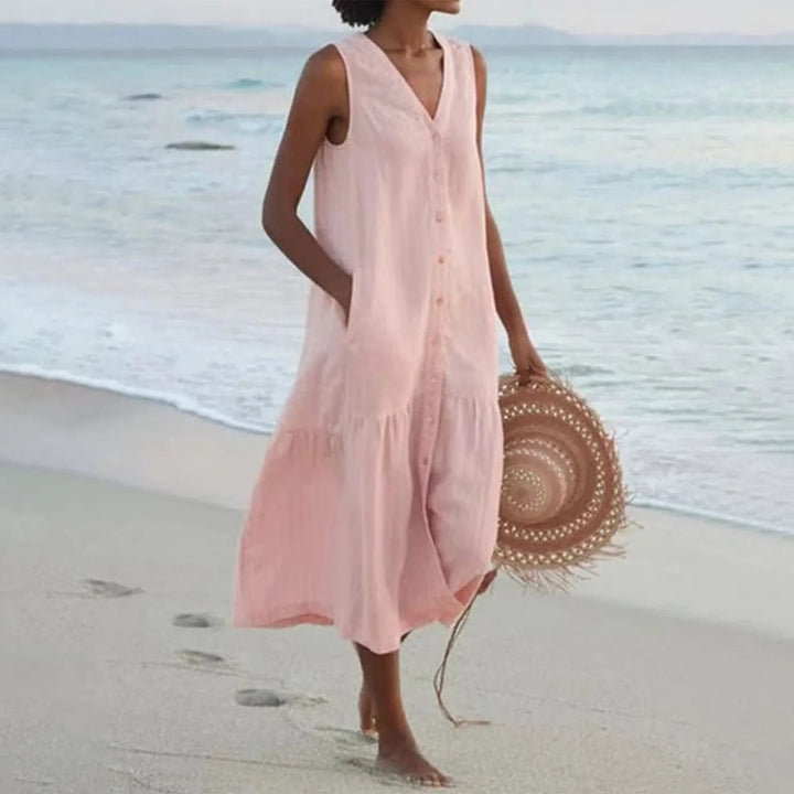 Zartes Leinenkleid für den Sommer in Rosa