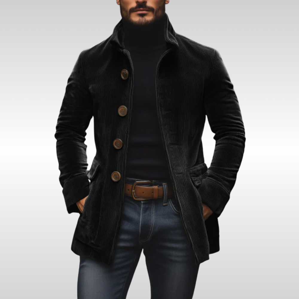 Zeitlose Herren Cord-Jacke im schlanken Schnitt in Schwarz
