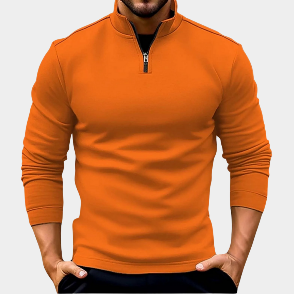 Zeitloser Weihnachtspullover Herren mit Viertelreißverschluss in Orange