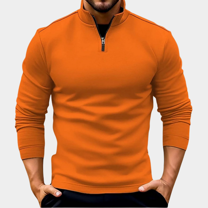 Zeitloser Weihnachtspullover Herren mit Viertelreißverschluss in Orange
